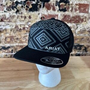 Ariat Mens Black Aztec Adjustable Snapback Cap Hat NEW